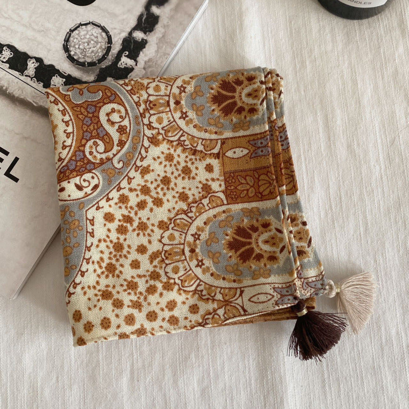 Polka Dot Paisley Print Tassel Neck Scarf MK2BK6W6HHS26