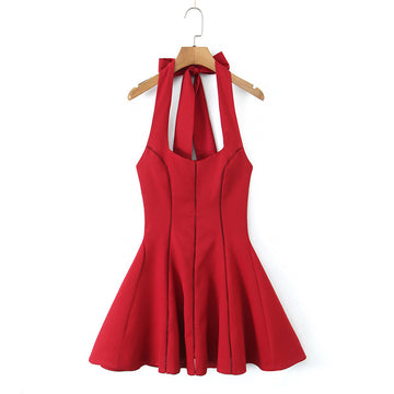 Versatile Solid Color Halter Mini Dress DP25C965
