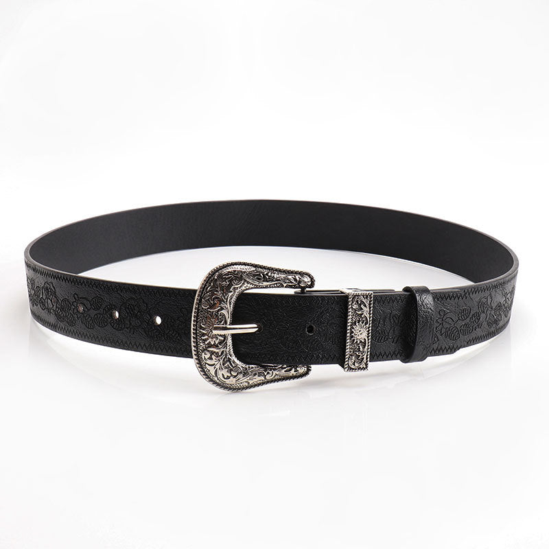 Vintage Embossed Flower Buckle Leather Belt MK2LEEP6W6JBT40
