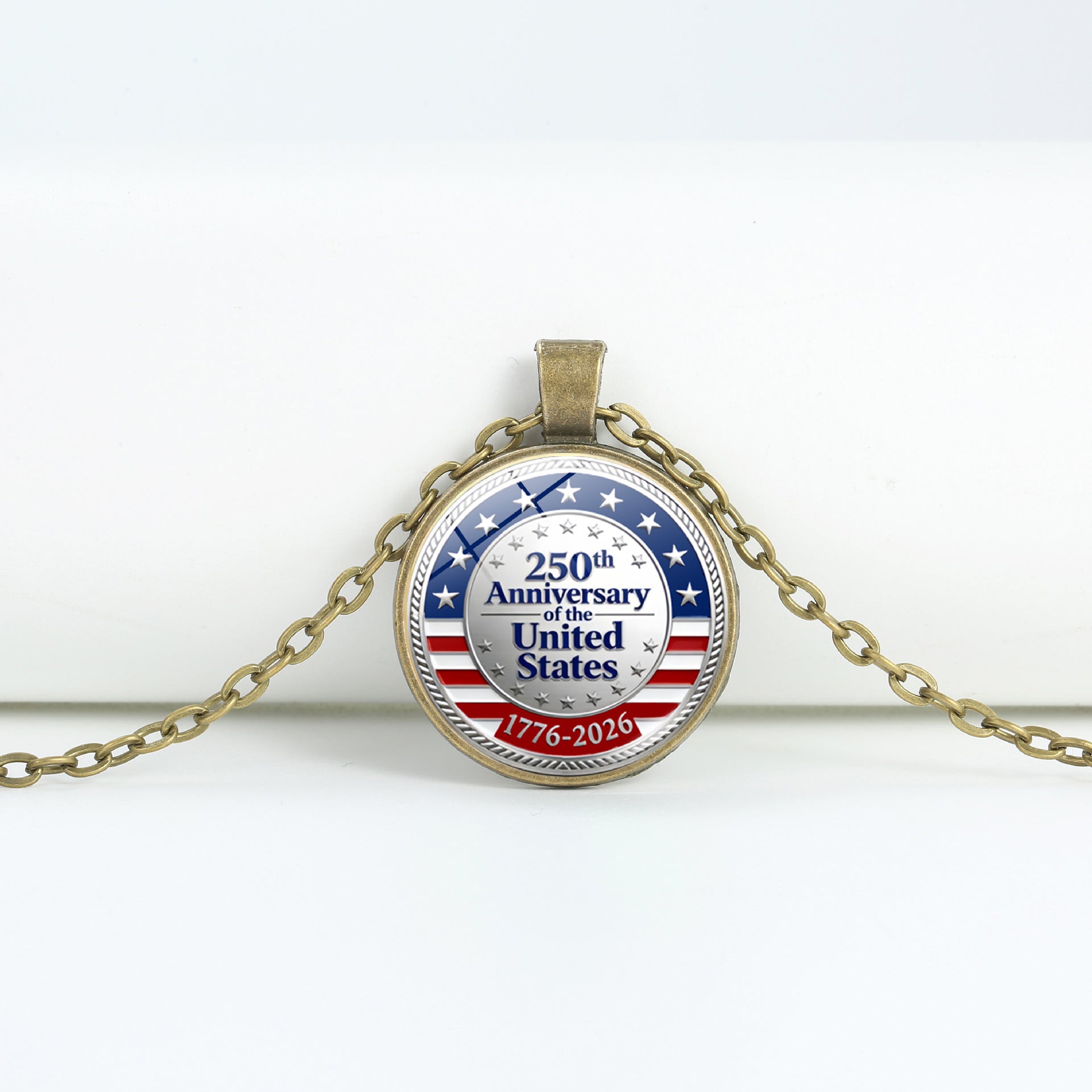 Retro USA Flag Pattern Round Pendant Chain Necklace 8ZA6JNC278T