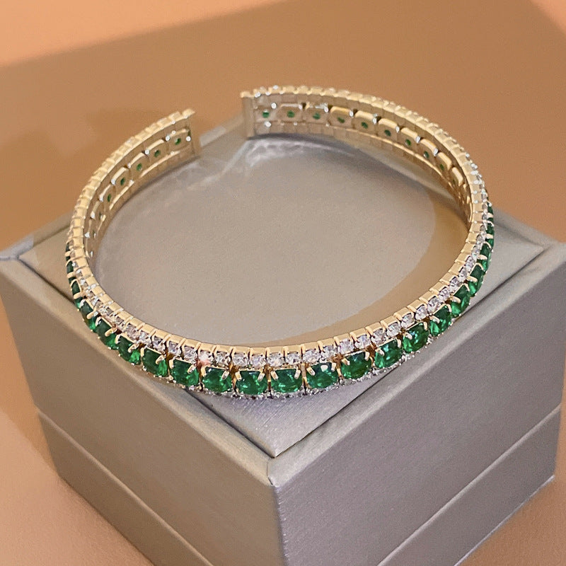 Elegant Emerald Rhinestones Hollow Open Bracelet 6W6JBR717