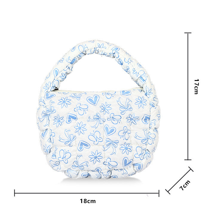 Cute Heart Flower Print Ruched Puffer Handbag 6W10BBG1804