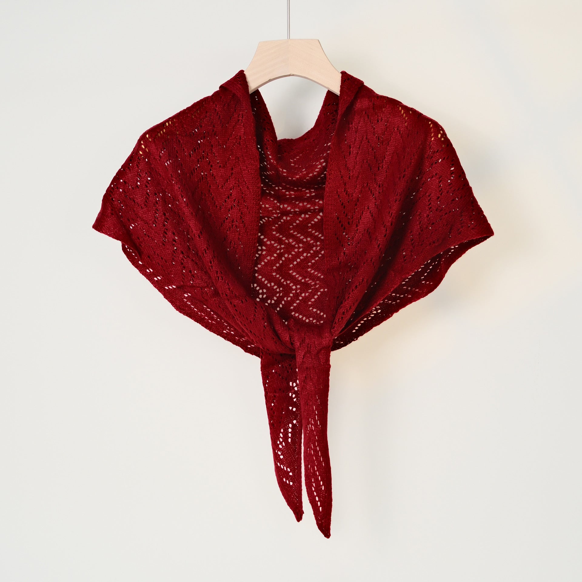 Minimalist Hollow Out Solid Color Knit Triangle Shawl 6W6NSC49
