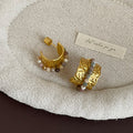 Gold Plated Pearl Wide Earrings - DippedShop Wholesale - #1267