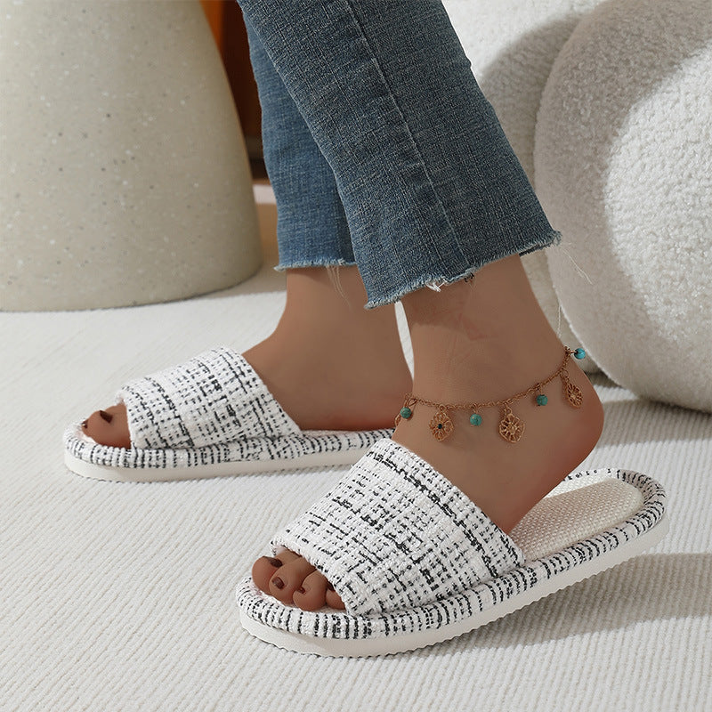 Linen Open Toe Slippers - DippedShop Wholesale - #4979