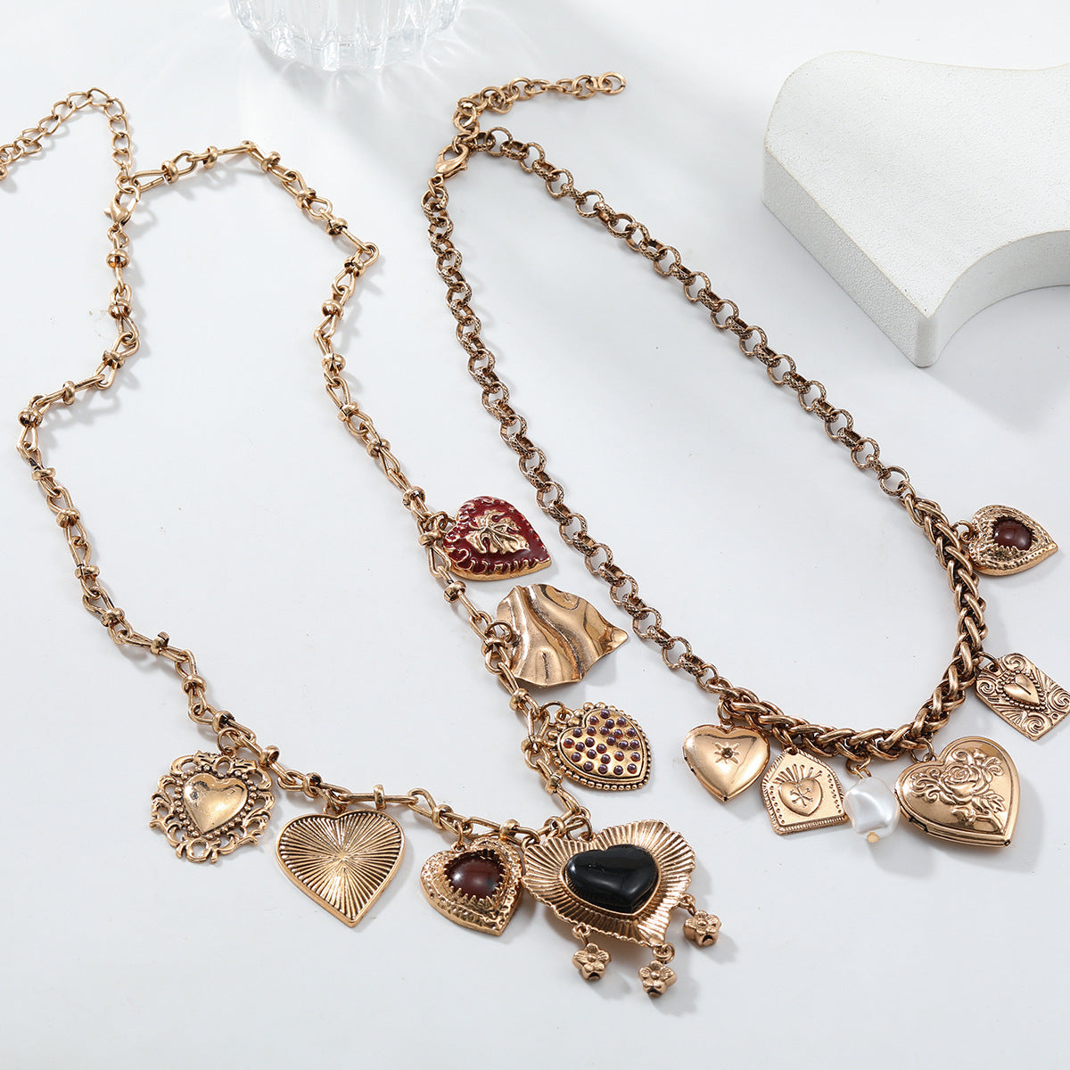 Vintage Gold Plated Heart Tassel Pendant Necklace 6W6JNC627