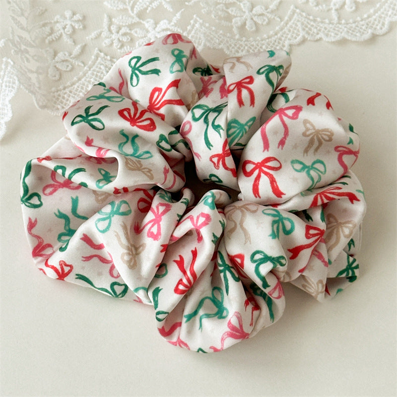 Striped Ribbon Print Christmas Satin Scrunchies 6W6HSR412