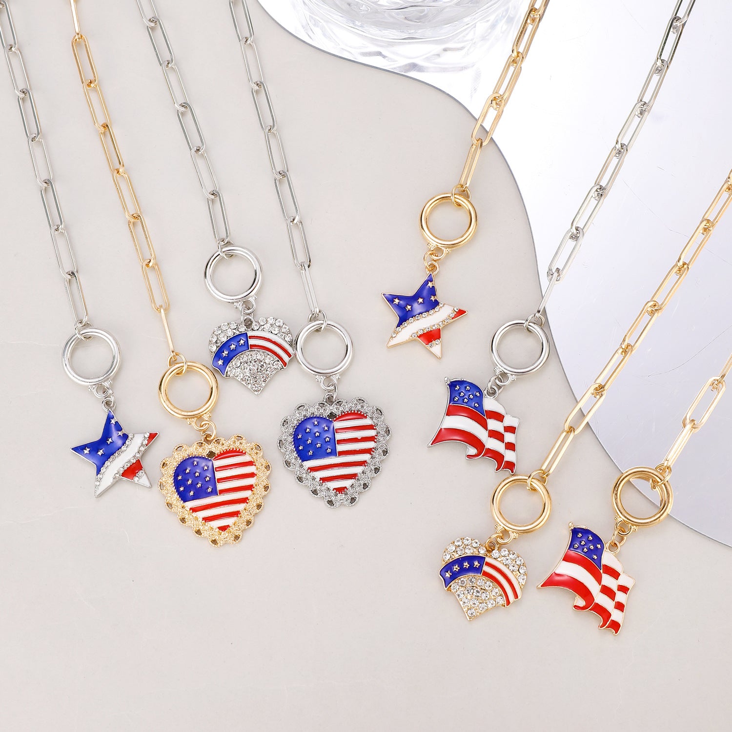 Vintage Gold Plated American Flag Pendants Chain Bracelet 8ZA6JBR130T