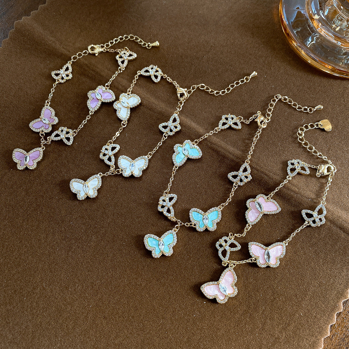 Vintage Butterfly Charm Cubic Zirconia Chain Bracelet 6W6JBR495