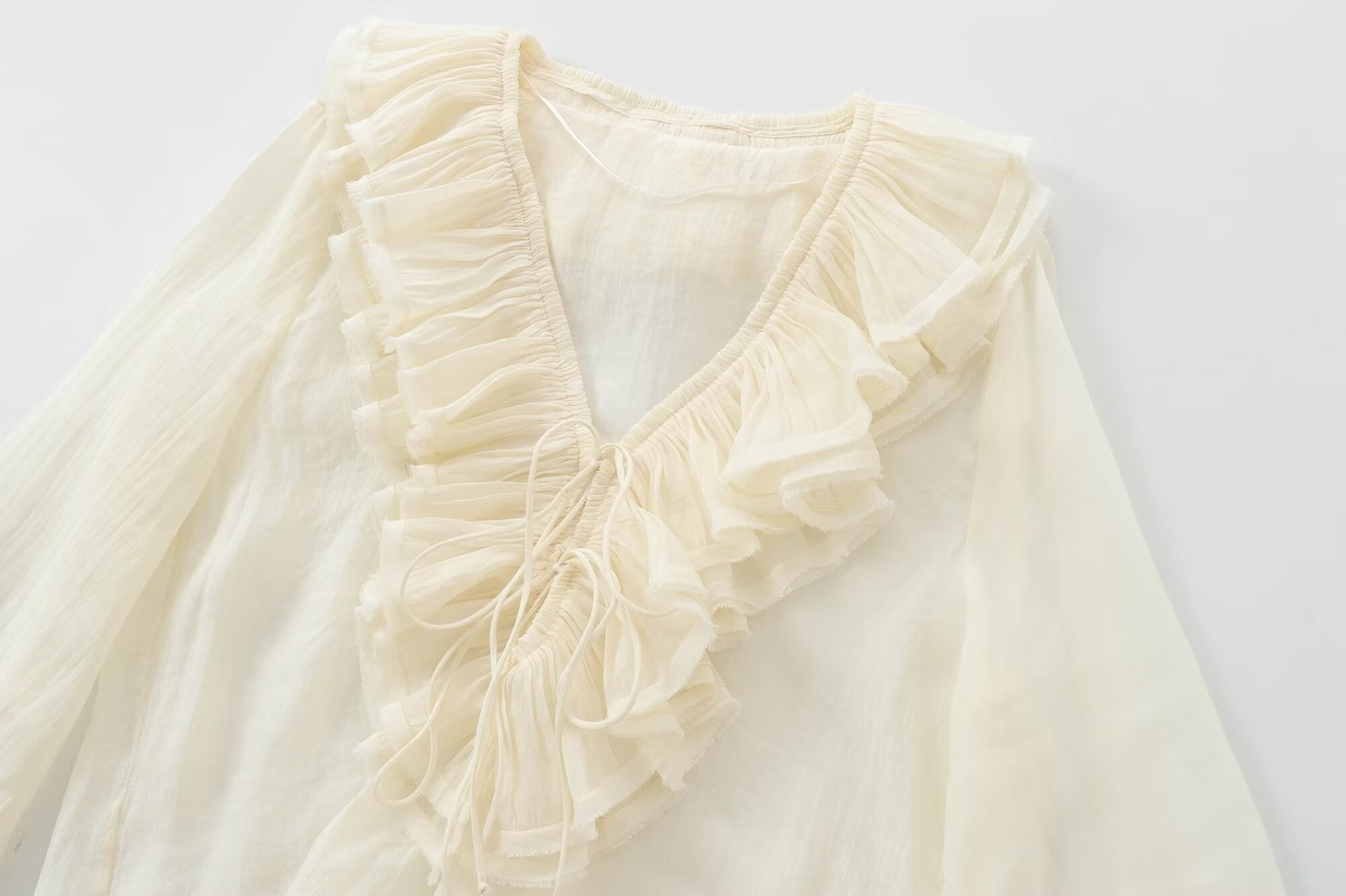 V-Neck Ruffled Chiffon Blouse - DippedShop Wholesale - #9523