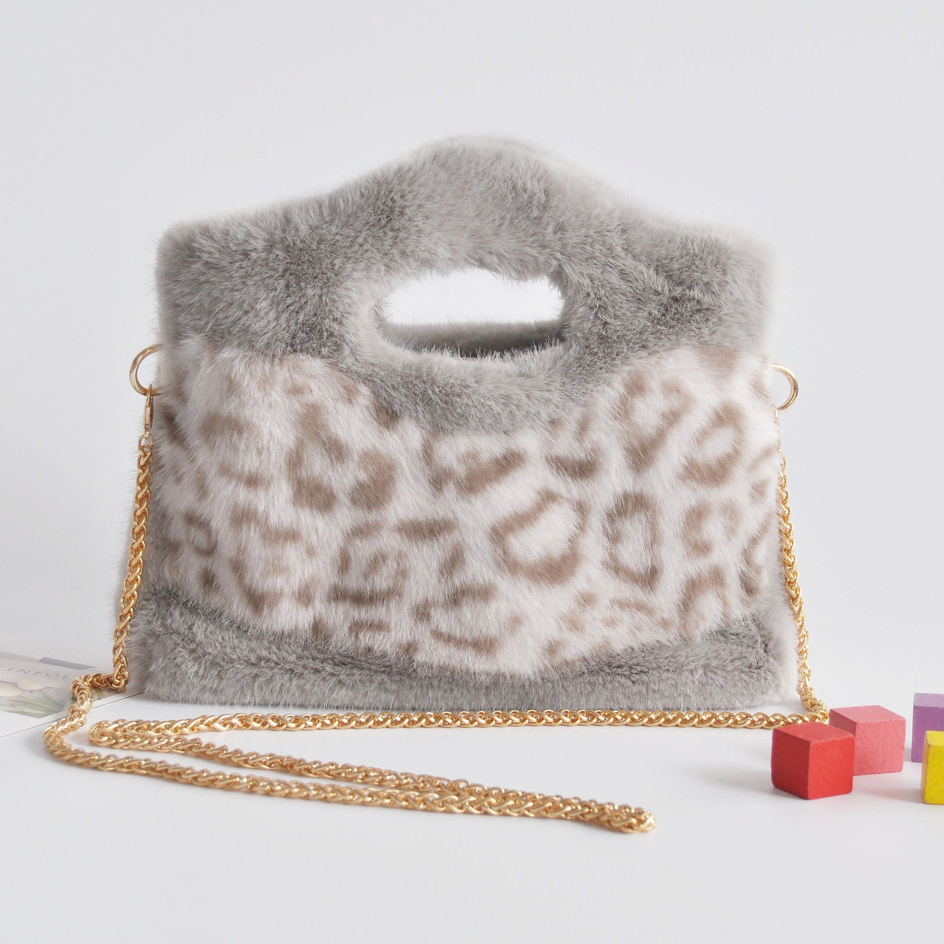Color Block Leopard Faux Fur Tote Bag 6W10BBG1884