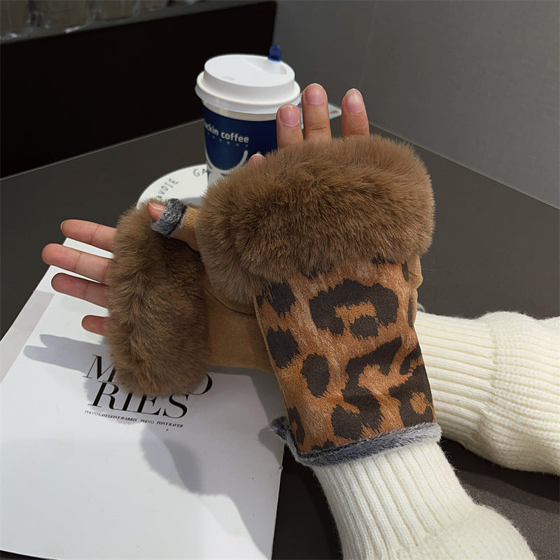 Leopard Faux Fur Fingerless Gloves - DippedShop Wholesale - #1987