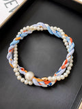 Vintage Paisley Print Pearl Chain Magnetic Scarf Necklace MK2BW6W6JNC235
