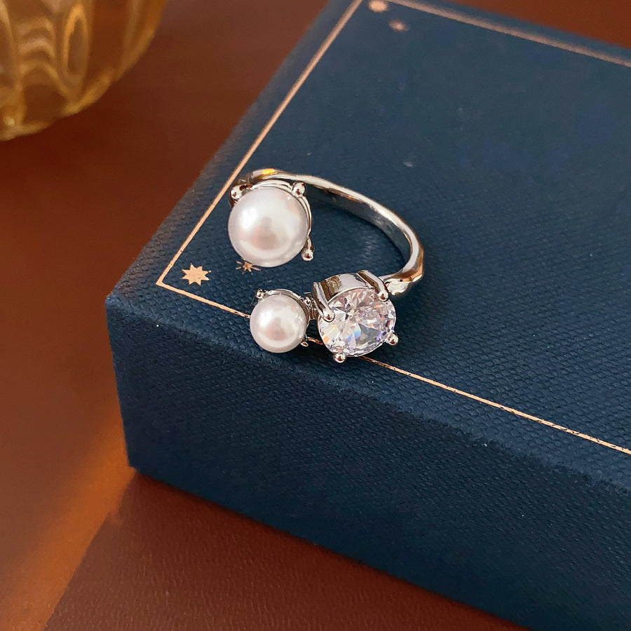 French Cubic Zirconia Pearl Irrregular Open Ring 6W6JRG369