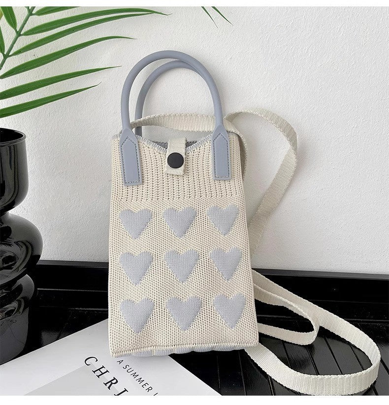 Cute Heart Print Knit Crossbody - DippedShop Wholesale - #5171