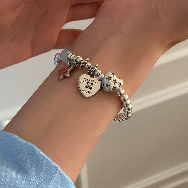 Stylish Heart Star Charm Beaded Chain Bracelet 6W6JBR338