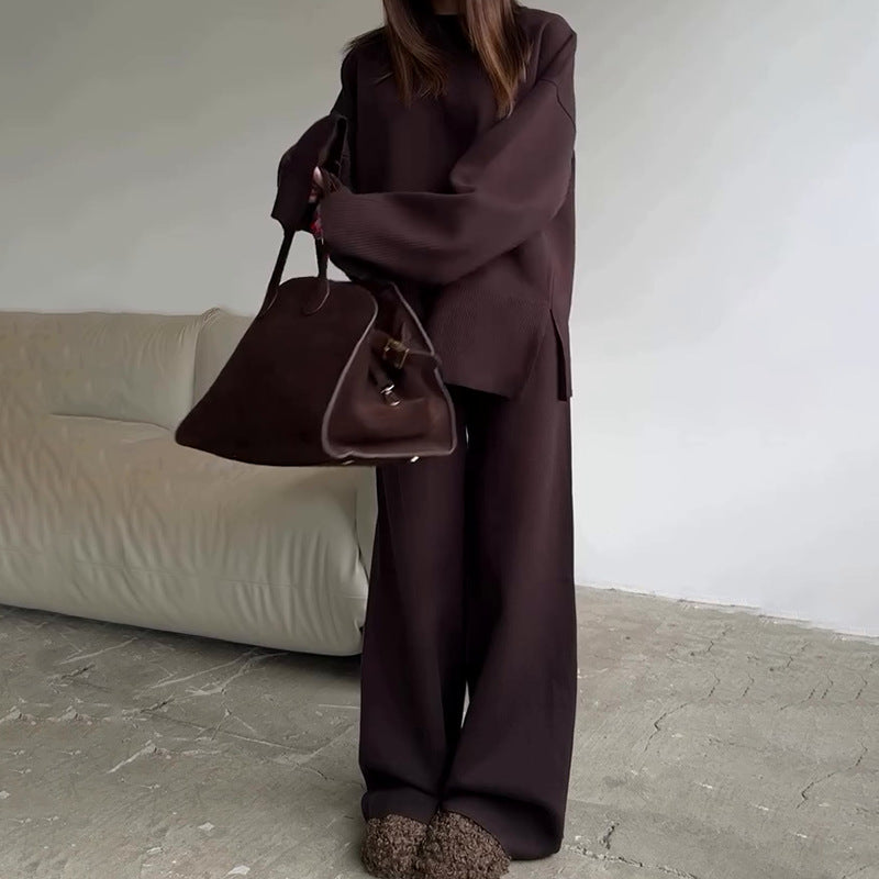 Trendy Solid Color Sweater Wide Leg Pants Set DP25H649