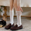 Elegant Diamond Knit Lace-Trim Mid-Calf Socks 6W8FSO694