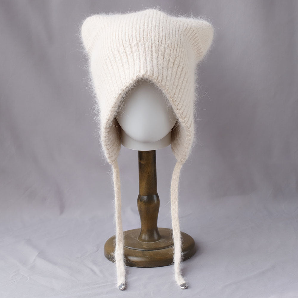 Soft Fuzzy Earflap Knit Beanie with Ties 6W6HAT693
