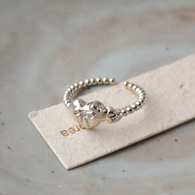 Heart Bowknot Beaded Open Ring - DippedShop Wholesale - #8067