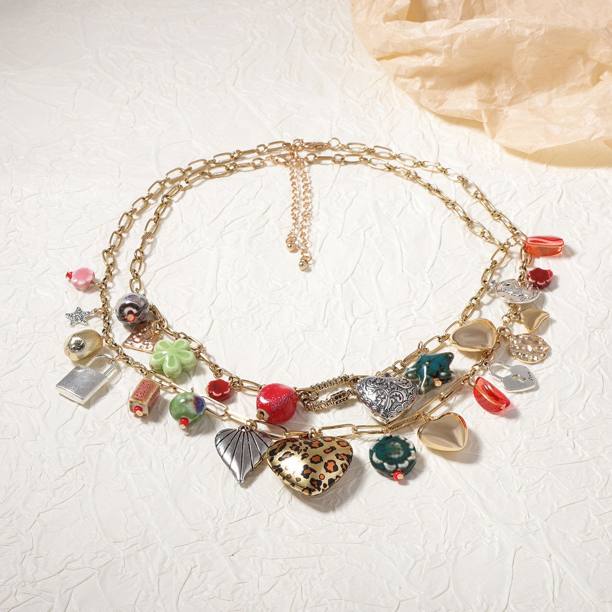 Stylish Double Layer Heart Pendant Chain Necklace 6W6JNC620