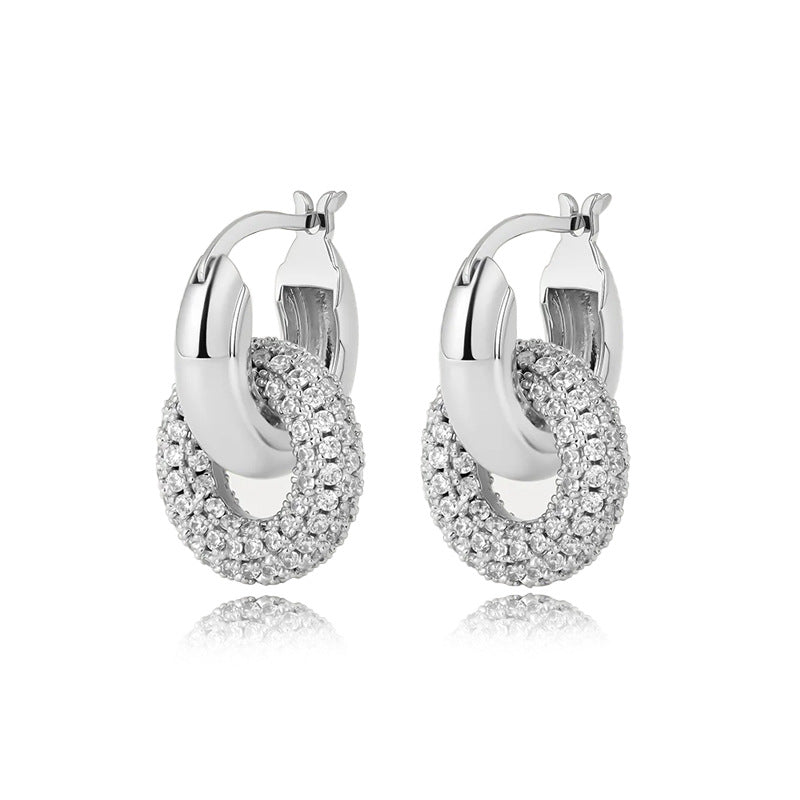 Stylish Interlock Rhinestones Hoop Earrings 6W6JER569