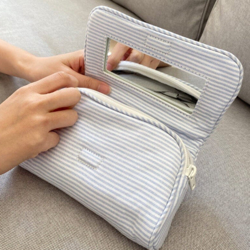 Cute Striped Print with Mirror Makeup Bag MK2BW6S10BOB82