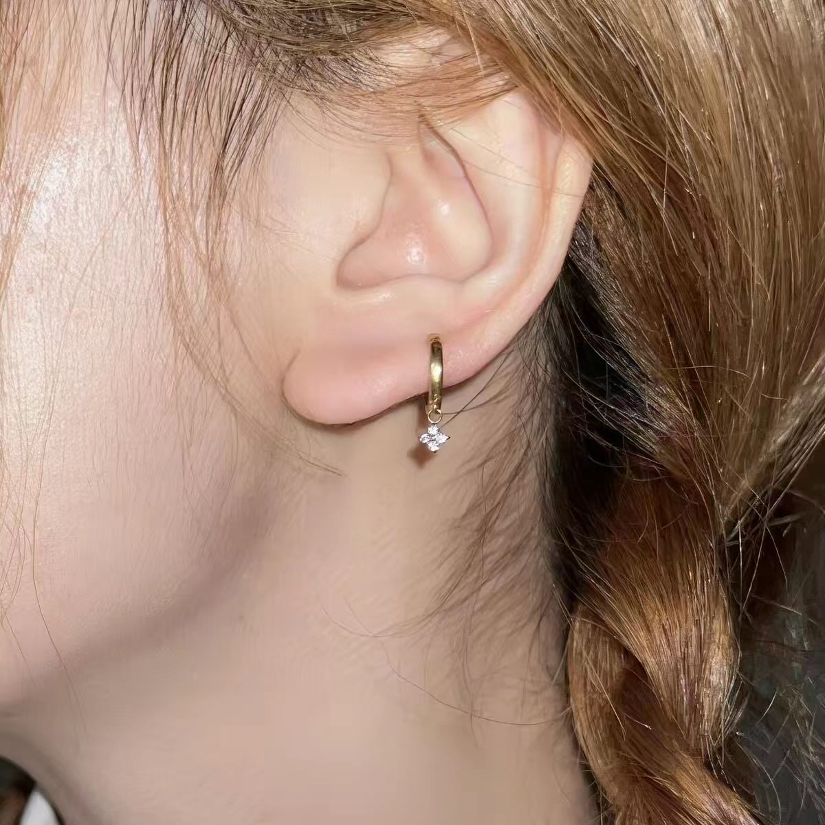 Rhinestone Clover Hoop Earrings - DippedShop Wholesale - #7923