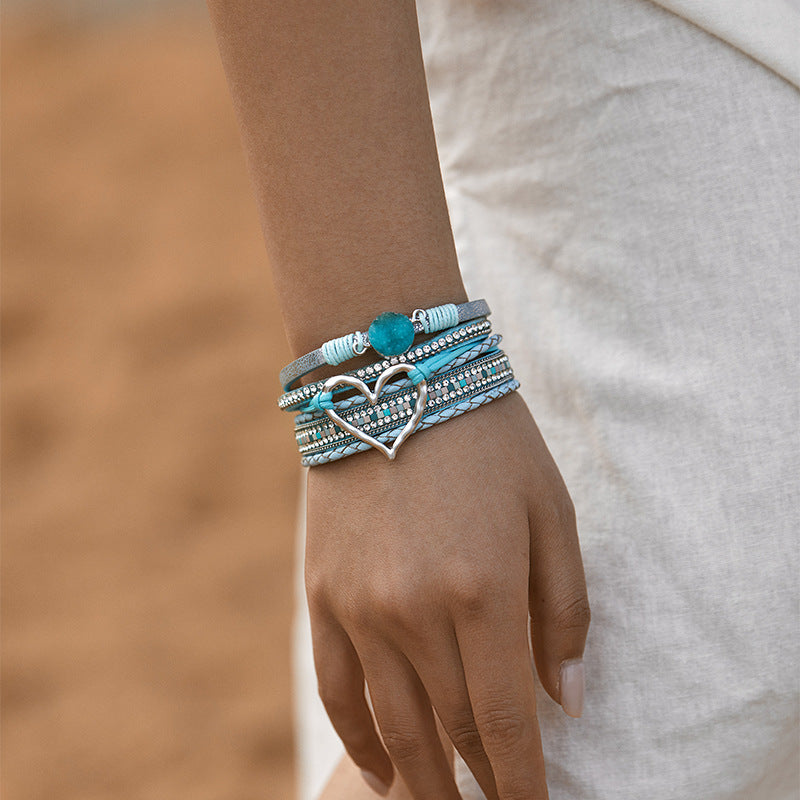 Rhinestone Bohemian Layered Love Bracelet DP25B588