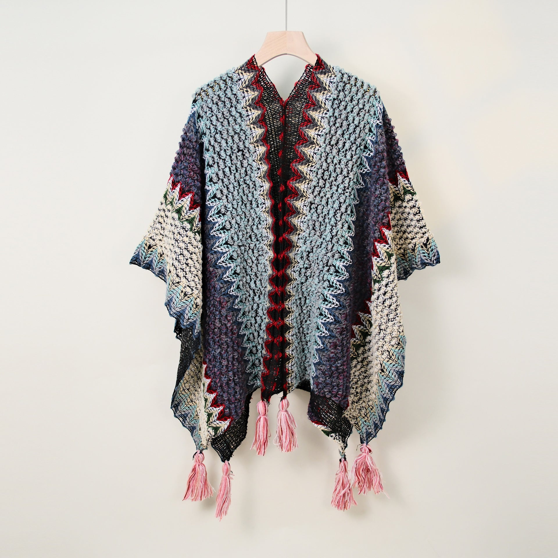 Boho Tassel Wavy Texture Knit Shawl Wrap 6W6NSC48