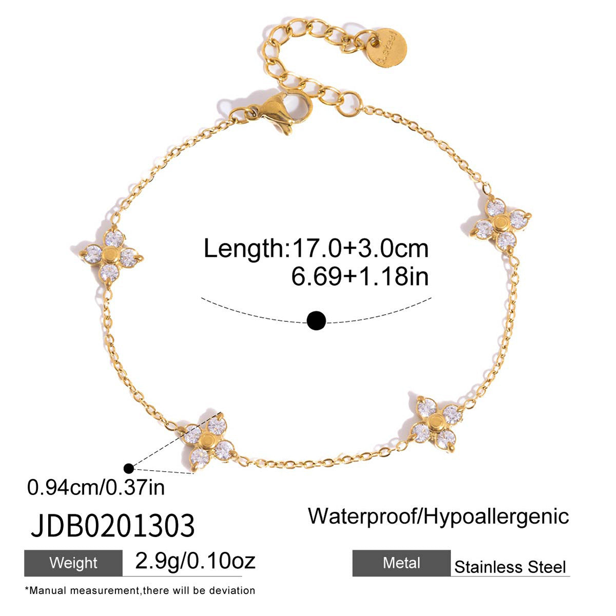 Simple Flower Gold Plated Cubic Zirconia Bracelet 6W6JBR460