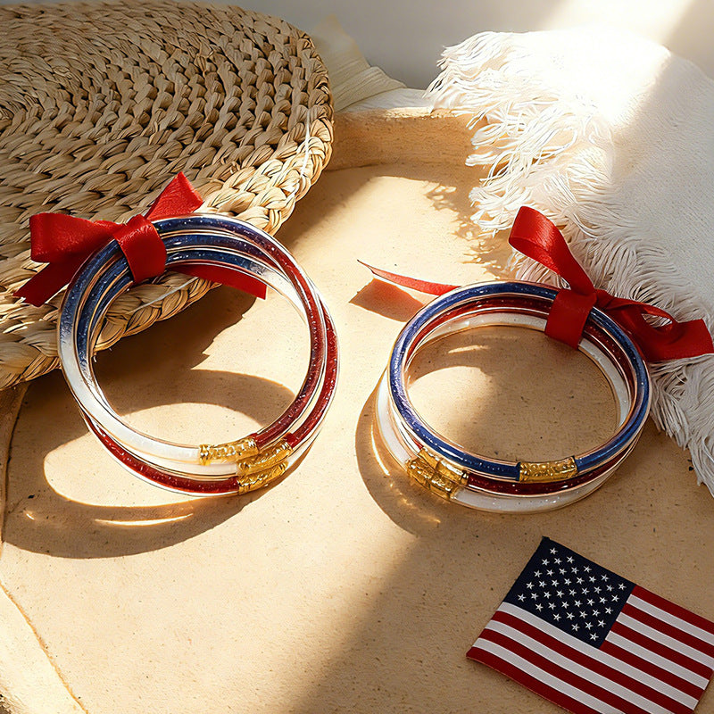 Minimalist Red Bow Glitter PVC Bracelet Set 8ZA6JBR140L