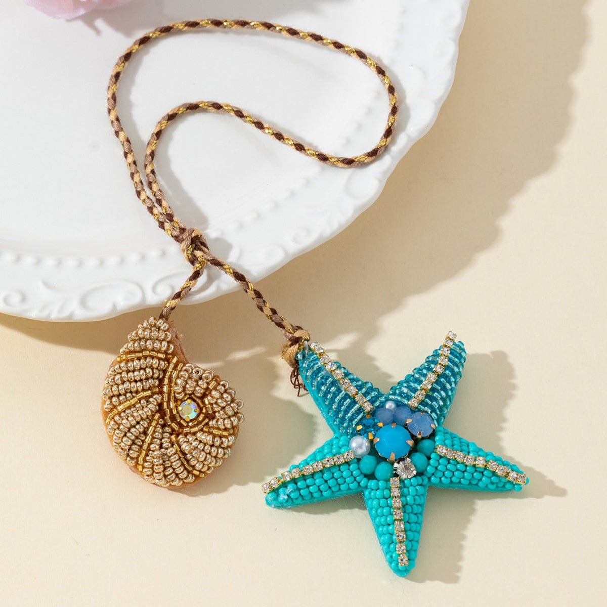Trendy Rhinestones Bead Starfish Pendant Bag Charm 6W10BBC787