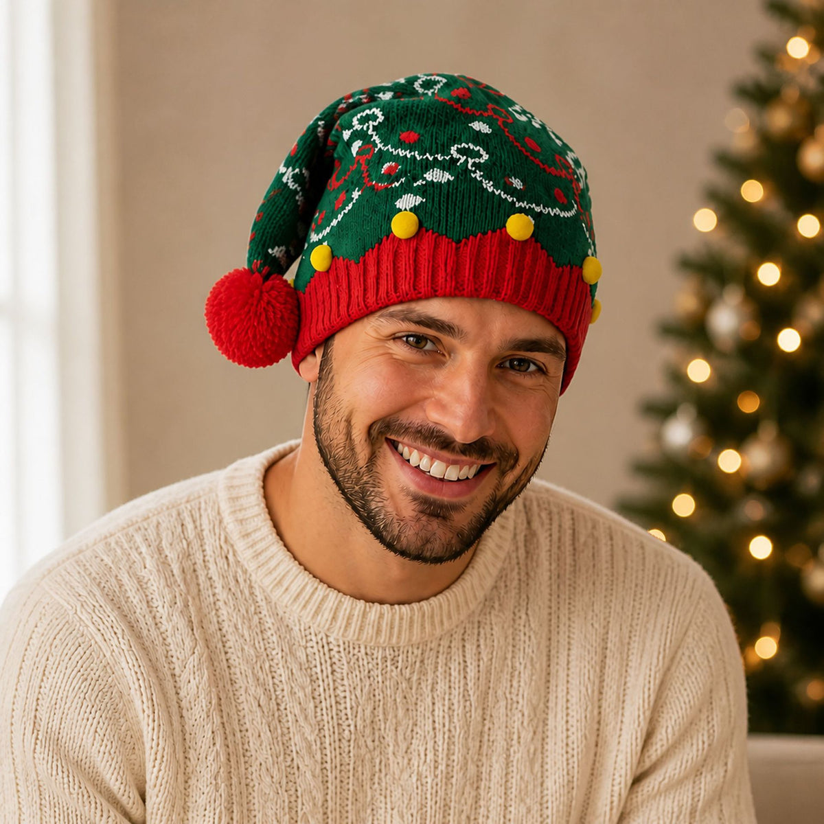 Christmas Tree Plush Ball Knit Beanie Hat 6W6HAT836