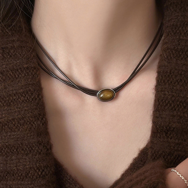 Vintage Irregular Tiger Eyes Stones Necklace 6W6JNC909
