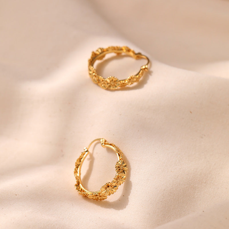 Vintage Flower Elegant Circle Hoop Earrings DPJE1218