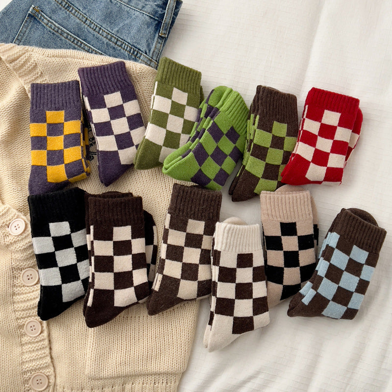 Color Block Plaid Thicken Warm Winter Socks DP25H524
