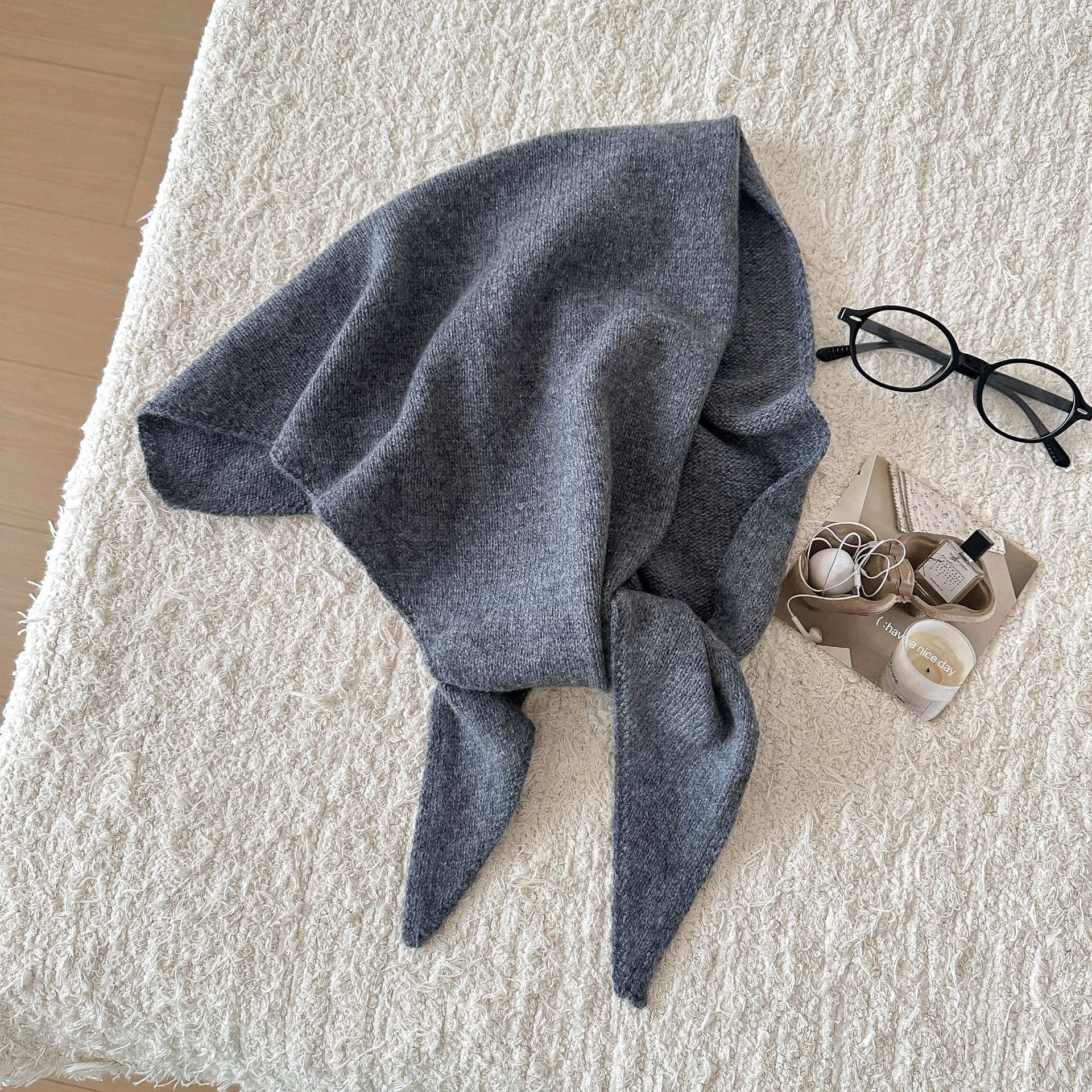 Trendy Solid Color Knit Headscraf Triangle Scarf 6W6NSC91