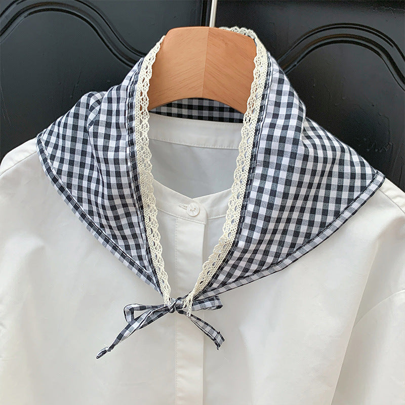 Vintage Plaid Lace Trim Versatile Triangle Scarf MK2BW6W6NSI21