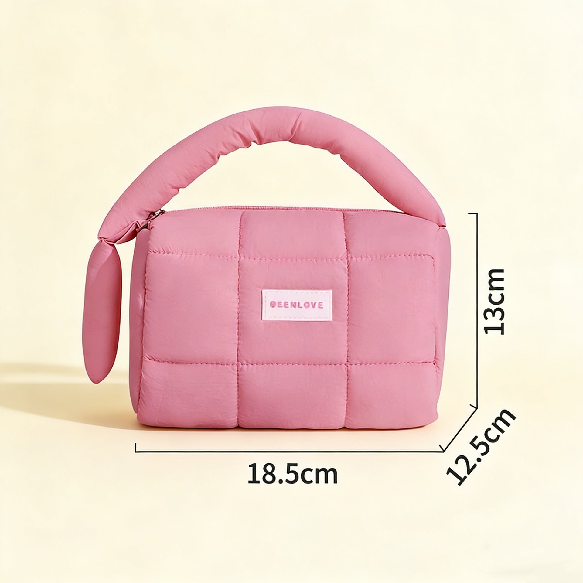 Solid Color Cotton Quilted Top Handle Cosmetic Bag 6S10BOB1042