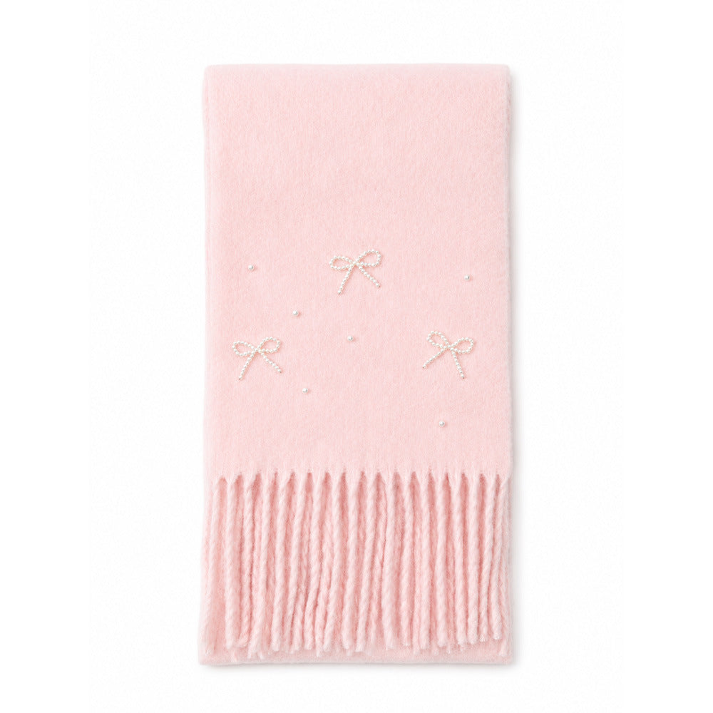 Cute Bowknot Solid Color Tassel Warm Scarf W6W6NSC127