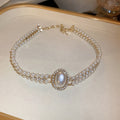 Elegant Double Layer Rhinestones Pearl Pendant Necklace 6W6JNC924