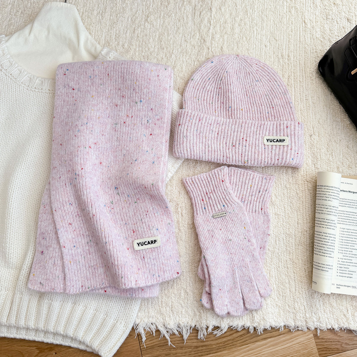 3-Piece Solid Color Knit Scarf Beanie Gloves Set 6W6NSC99