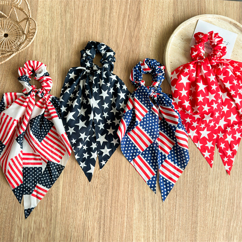 American Flag Bowknot Stretchy Scrunchies Hair Tie 8BK6HSR23L