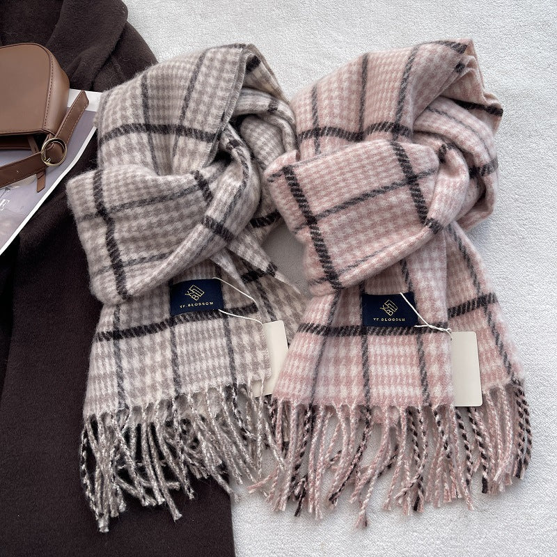 Vintage Plaid Wool Blend Knit Tassel Scarf 6W6NSC67