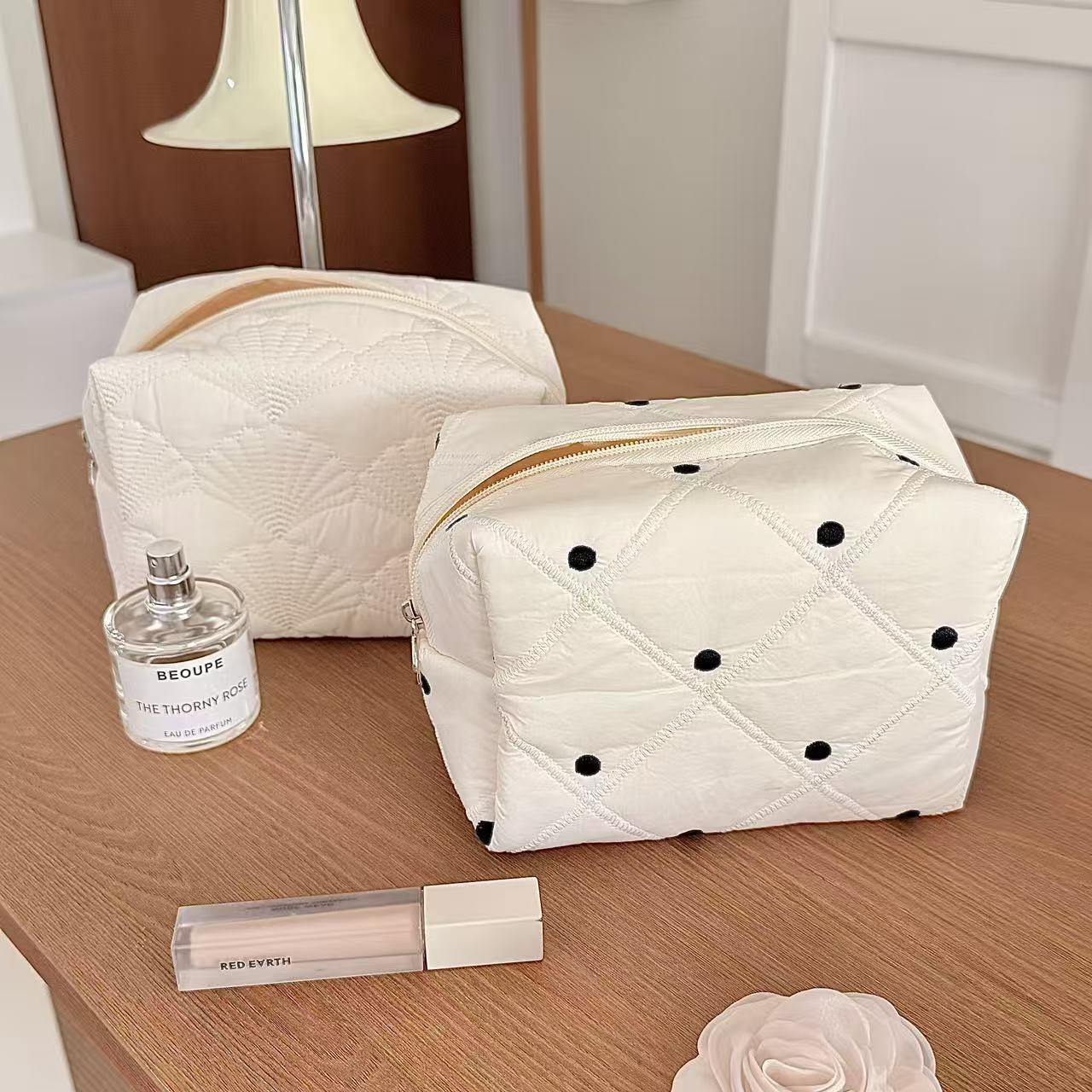 Polka Dot Quilted Makeup Bag - DippedShop Wholesale - #4947
