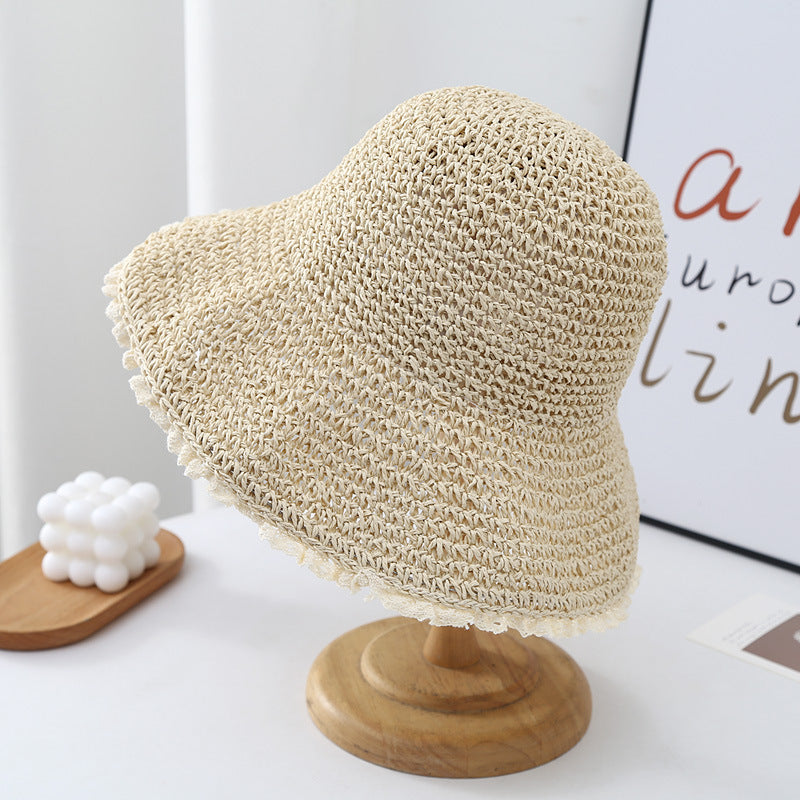 Elegant Lace Straw Bucket Hat - DippedShop Wholesale - #9283