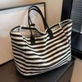 Minimalist Striped Color Block Canvas Shoulder Bag MK2BLW6W10BBG581
