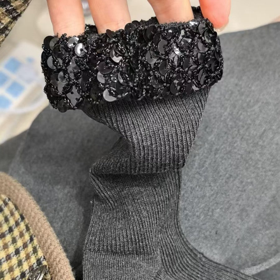 Sparkly Sequin Cuff Crew Socks 6W8FSO762