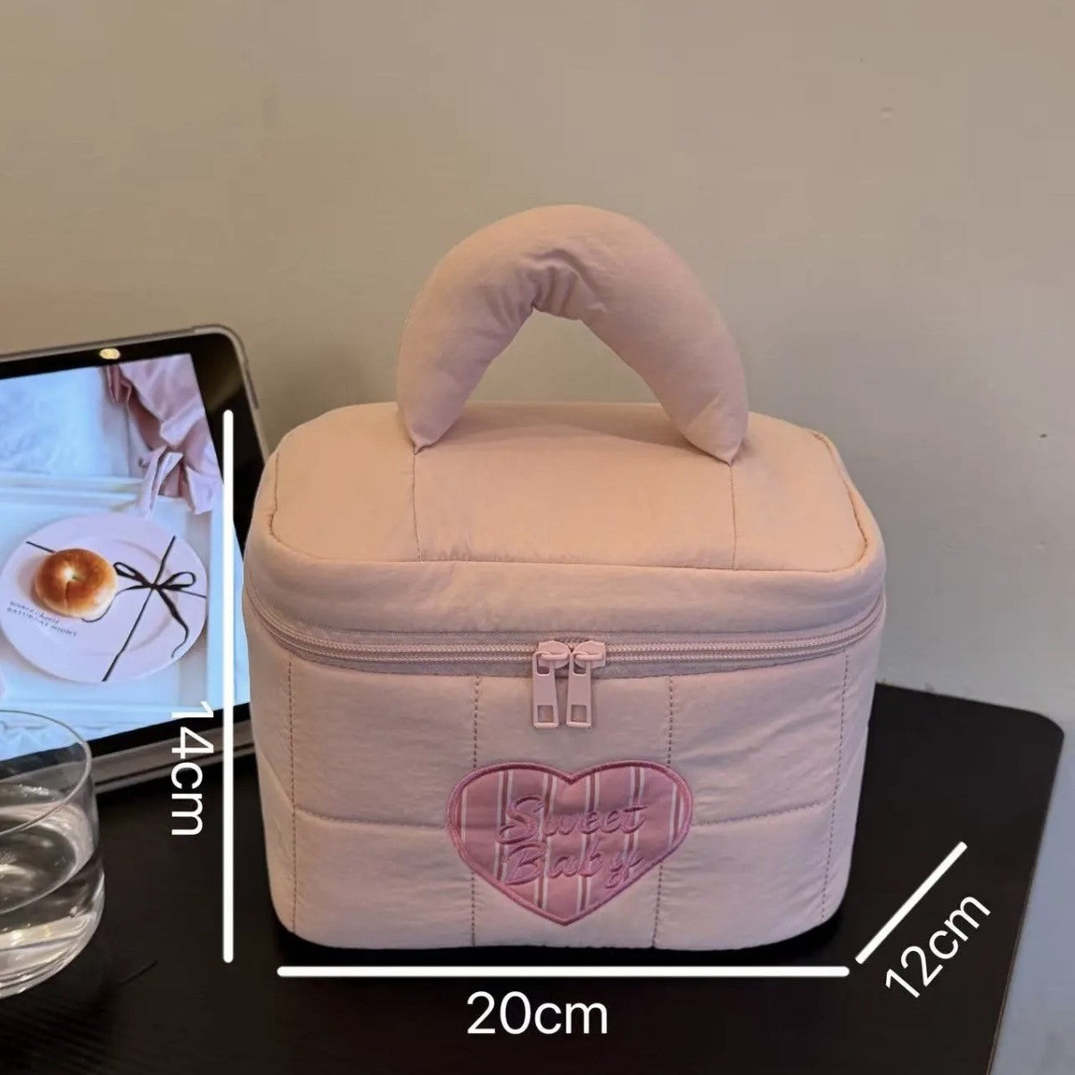 Cute Solid Color Love Heart Embroidery Makeup Bag MK2BW6S10BOB80